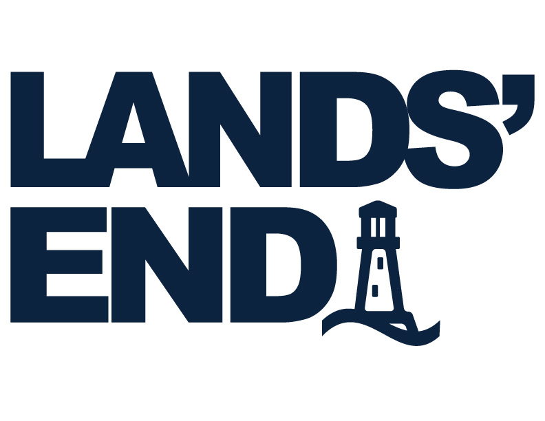 Logo for Lands' End with a lighthouse graphic.